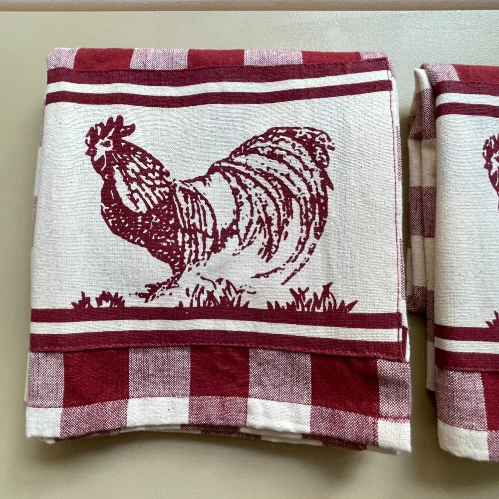 New Rooster Curtain Set Park B. Smith 2 Window Curtains Chicken Red Checked